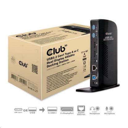 Obrázek Club3D Dokovací stanice USB- A nebo USB- C, 10v1 2xDP, 6xUSB, 1xRJ45, 1 x 3.5mm, černá