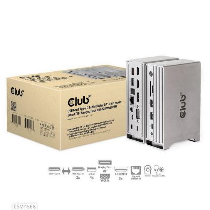 Obrázek Club3D Dokovací stanice USB- C 12v1, 1xDP, 2xHDMI, 1xVGA, 2xUSB- C, 4xUSB, 1xRJ45, 1 x 3.5mm, šedá