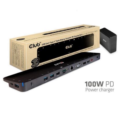 Obrázek Club3D Dokovací stanice USB- C 14v1, 1xDP, 1xHDMI, 1xVGA, 2xUSB- C, 5xUSB, čtečka SD karet, 1xRJ45, černá
