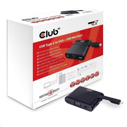 Obrázek Club3D Dokovací stanice USB- C 3v1, 1xVGA, 1xUSB- C, 1xUSB, černá