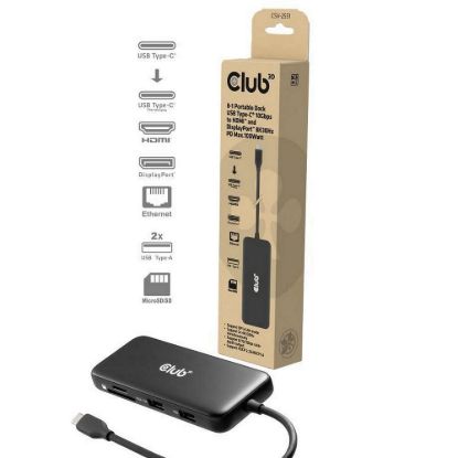 Obrázek Club3D Dokovací stanice USB- C 8v1, 1xHDMI, 1xDP, 1xUSB- C, 2xUSB, 1xRJ45, černá