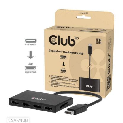 Obrázek Club3D hub MST (Multi Stream Transport) DisplayPort 1.4 na 4x DisplayPort, Quad monitor, 4x 4K30 Hz, 8K30 Hz