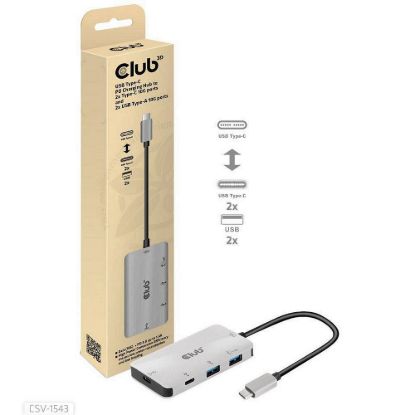 Obrázek Club3D hub USB- C Gen2 PD na 2x USB- C 10G porty a 2x USB- A 10G porty