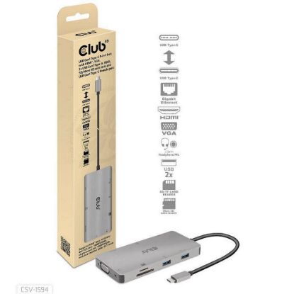 Obrázek Club3D hub USB- C, 9- in- 1 hub s HDMI, VGA, 2x USB Gen1 Type- A, RJ45, 100 W PD