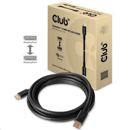 Obrázek Club3D Kabel certifikovaný DisplayPort 1.4 HBR3, 8K60 Hz (M/ M), černé koncovky, 4m, 24 AWG