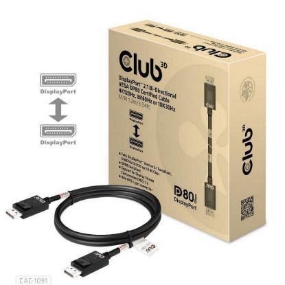 Obrázek Club3D Kabel DisplayPort 2.1 na DisplayPort 2.1 VESA DP80, 4K240 Hz/ 8K60 Hz/ 10K30 Hz HDR (M/ M), 1.2m, černá