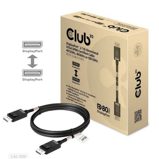 Obrázek Club3D Kabel DisplayPort 2.1 na DisplayPort 2.1 VESA DP80, 4K240 Hz/ 8K60 Hz/ 10K30 Hz HDR (M/ M), 1.2m, černá
