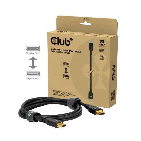 Obrázek Club3D Kabel DisplayPort 2.1 na DisplayPort 2.1, VESA DP80, 8K240 Hz/ 10K60 Hz (M/ M), 2m, černá