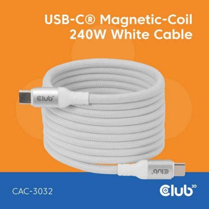 Obrázek Club3D Kabel magnetický USB- C, 240 W PD3.1, 480 Mbps, 2m, bílá
