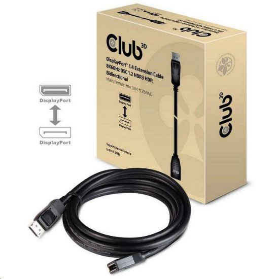 Obrázek Club3D Kabel prodlužovací DisplayPort 1.4 8K 60 Hz DSC 1.2 HBR3 HDR Bidirectional (M/ F), 3m