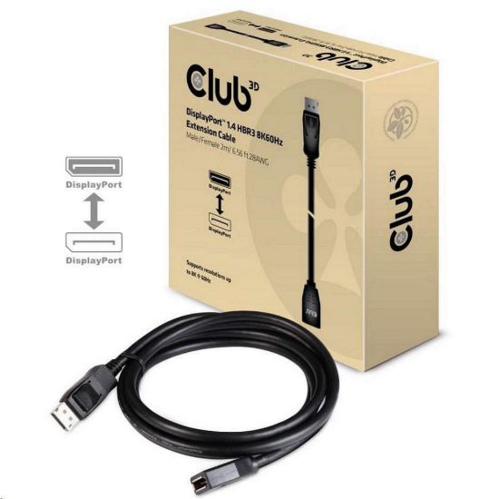 Obrázek Club3D Kabel prodlužovací DisplayPort 1.4 HBR3 8K60 Hz (M/ F), 2m, 28 AWG