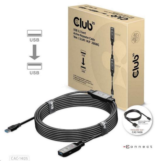 Obrázek Club3D Kabel USB 3.2 Gen1 Active Repeater Cable M/ F 28AWG, 10m