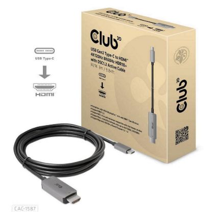 Obrázek Club3D kabel USB- C na HDMI, 4K120 Hz 8K60 Hz HDR10 s DSC1.2, Aktivní kabel, M/ M, 3m