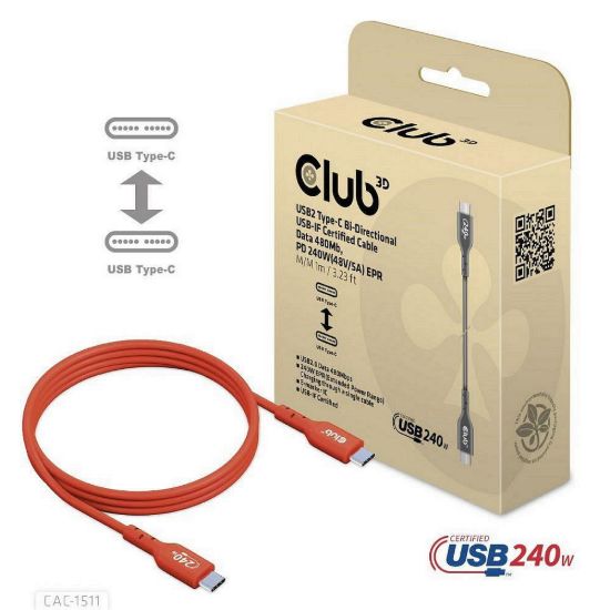 Obrázek Club3D kabel USB- C, Oboustranný USB- IF Certifikovaný data kabel, PD 240 W(48V/ 5A) EPR M/ M 1m