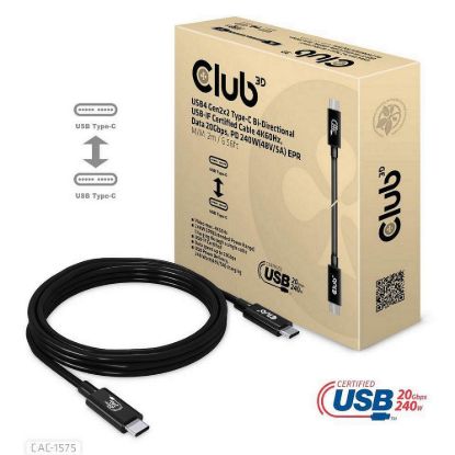 Obrázek Club3D kabel USB4 Gen2 x 2 Typ- C, Oboustranný USB- IF Certifikovaný data kabel, Data 20Gbps, PD 240 W(48V/ 5A) EPR M…