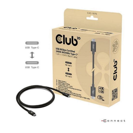 Obrázek Club3D Kabel USB4 v2 Typ- C, 80Gbps, Certifikovaný kabel, 4K540 Hz, 8K240 Hz, 16K60 Hz, PD 240 W, 1, 2m