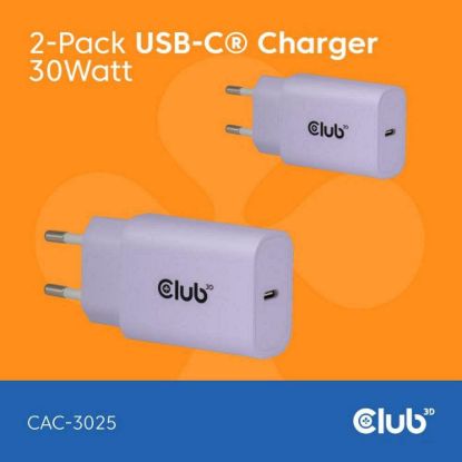 Obrázek Club3D Nabíječka, USB- C, Power Delivery 15V/ 2A, 2- pack, fialová