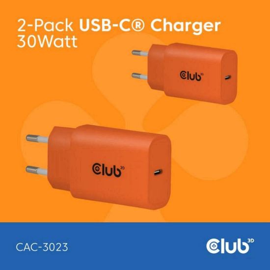 Obrázek Club3D Nabíječka, USB- C, Power Delivery 15V/ 2A, 2- pack, oranžová