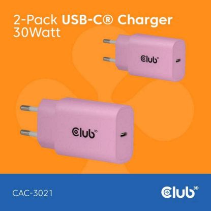 Obrázek Club3D Nabíječka, USB- C, Power Delivery 15V/ 2A, 2- pack, růžová