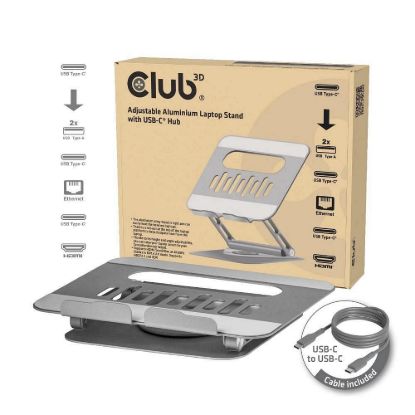 Obrázek Club3D Nastavitelný hliníkový stojan pro notebook s USB- C hubem na 2xUSB, 1xHDMI, 2xUSB- C, 1xRJ45, 360°, 100 W, 4K…