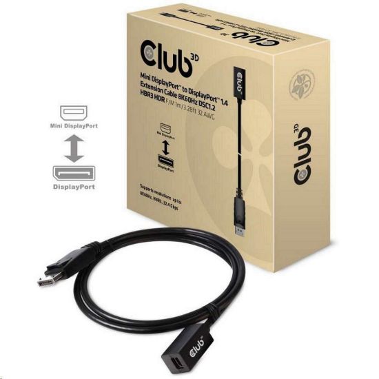 Obrázek Club3D Prodlužovací kabel Mini DisplayPort 1.4 na DisplayPort 8K 60 Hz DSC 1.2 HBR3 HDR Bidirectional (F/ M), 1m