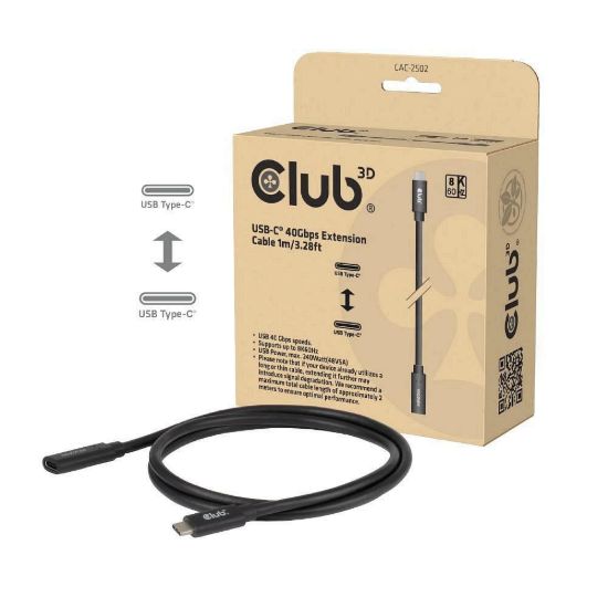 Obrázek Club3D Prodlužovací kabel USB- C 8K60 Hz, 40Gbps, Power Delivery 240 W, (M/ F), 100cm