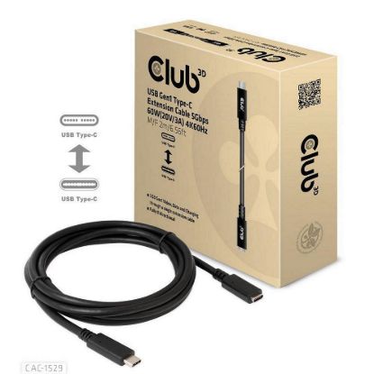 Obrázek Club3D Prodlužovací kabel USB- C, 5Gbps 60 W(20V/ 3A), 4K 60 Hz (M/ F), 2m