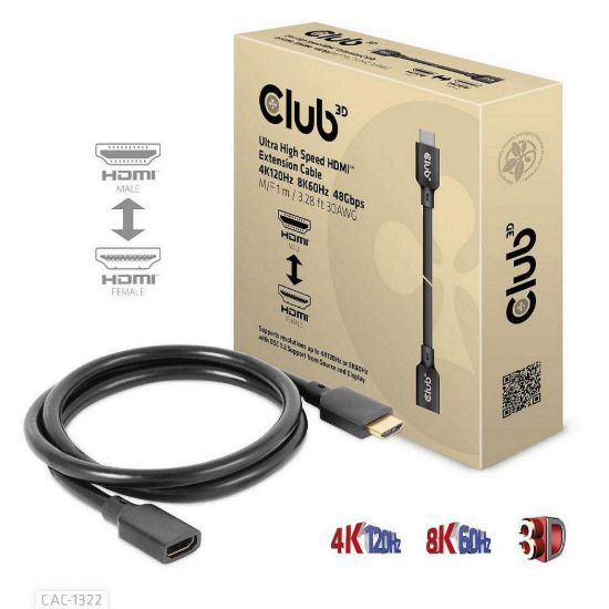 Obrázek Club3D prodlužovací Ultra rychlý HDMI kabel, 4K120 Hz, 8K60 Hz, 48Gbps, M/ F, 1m, 30 AWG