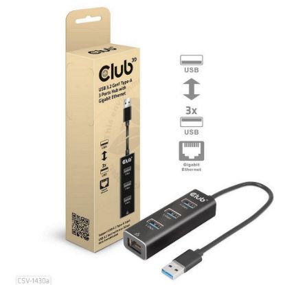 Obrázek Club3D Rozbočovač, USB- A 3.2 Gen1 na 3x USB 3.1, Gigabit Ethernet