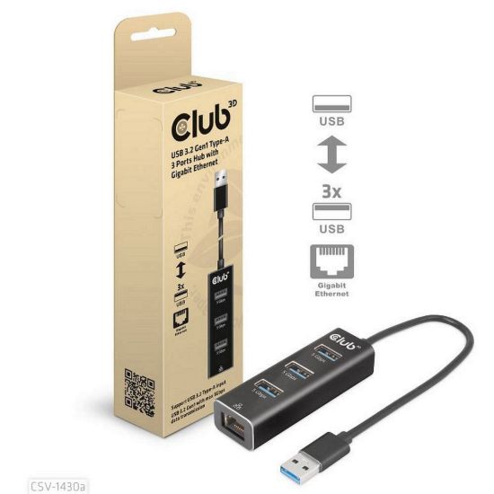 Obrázek Club3D Rozbočovač, USB- A 3.2 Gen1 na 3x USB 3.1, Gigabit Ethernet