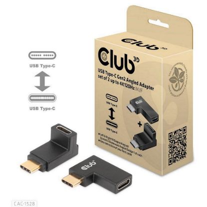 Obrázek Club3D set adapterů USB- C Gen2 angled adapter set of 2, 4K120 Hz, 240 W, (M/ F)
