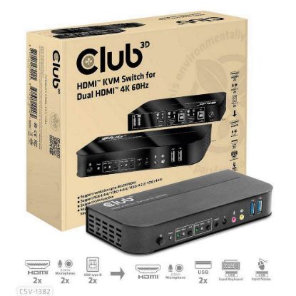 Obrázek Club3D síťový přepínač - Switch, HDMI KVM Switch - Dual HDMI 4K 60 Hz