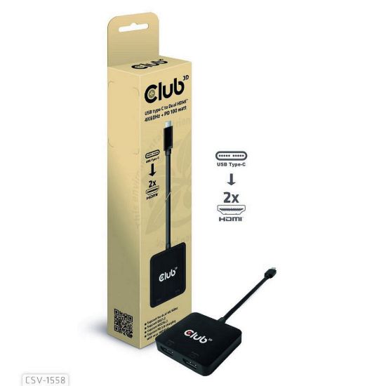 Obrázek Club3D Video hub MST USB- C na 2xHDMI + USB- C PD 3.0, 4K60 Hz