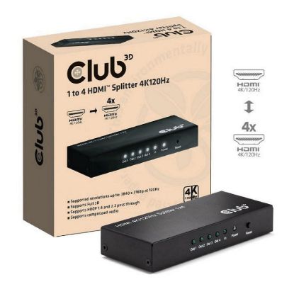 Obrázek Club3D Video rozbočovač 1: 4 HDMI 2.0 4K120 Hz, 4 porty, černá