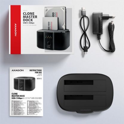 Obrázek AXAGON ADSA- SC, USB- C 5Gbps dokovací stanice pro 2x SATA 6G 2.5"/ 3.5" SSD/ HDD s funkcí klonování