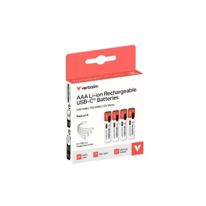 Obrázek VERBATIM Nabíjecí baterie AAA USB- C 4- Pack 500 mAh