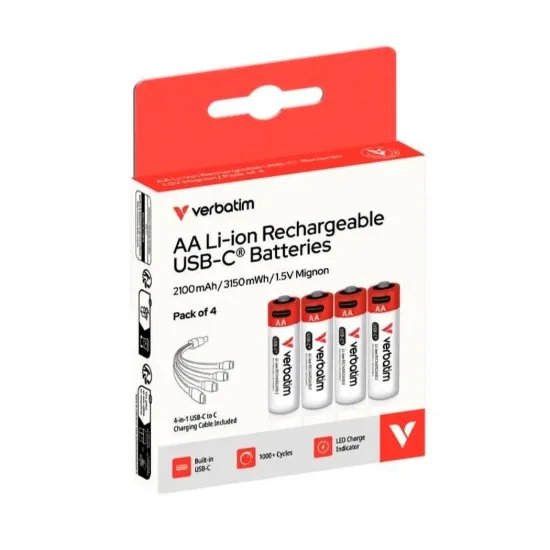 Obrázek VERBATIM Nabíjecí baterie AA USB- C 4- Pack 2100 mAh