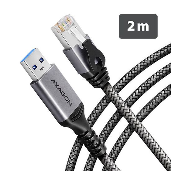 Obrázek AXAGON ADE- AM20, USB- A Gigabit Ethernet adaptér s integrovaným síťovým CAT6 kabelem RJ- 45 (2m)