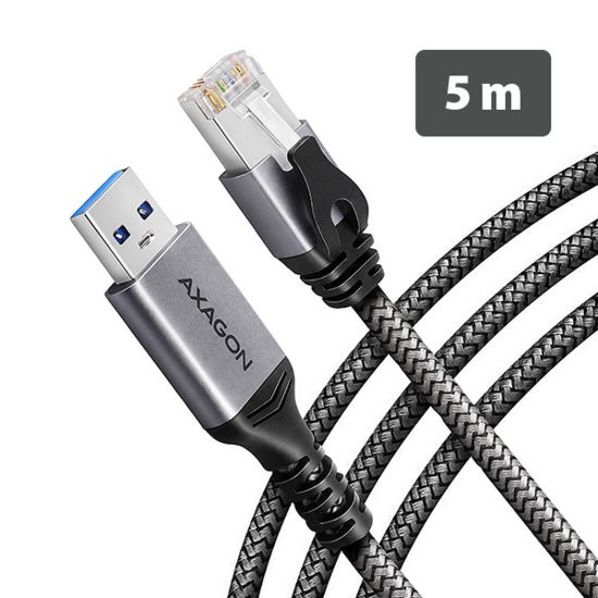 Obrázek AXAGON ADE- AM50, USB- A Gigabit Ethernet adaptér s integrovaným síťovým CAT6 kabelem RJ- 45 (5m)