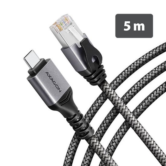 Obrázek AXAGON ADE- CM50, USB- C Gigabit Ethernet adaptér s integrovaným síťovým CAT6 kabelem RJ- 45 (5m)