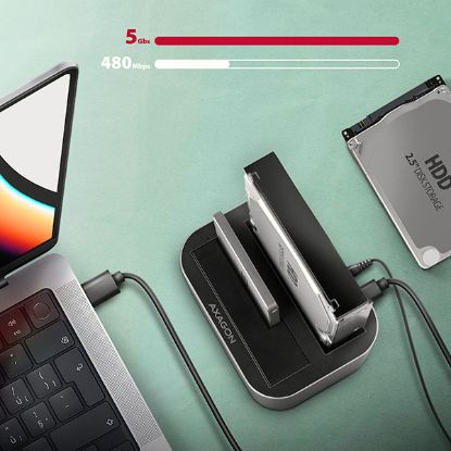Obrázek AXAGON ADSA- DC, USB- C 5Gbps - 2x SATA 6G 2.5"/ 3.5" SSD/ HDD CLONE DUAL dokovací stanice