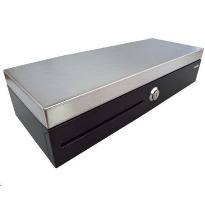Obrázek Virtuos pokladní zásuvka flip- top FT- 460C2 - s kabelem, se zamykacím krytem, NEREZ víko, černá